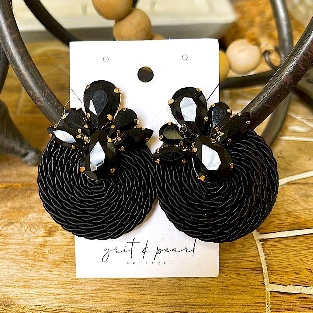 Black rope glam earrings